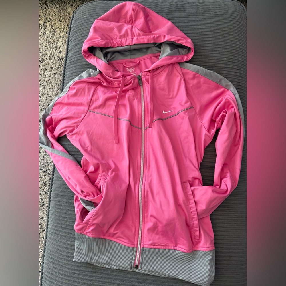 Nike Pink and Gray Athletic zip up Jacket with Hood